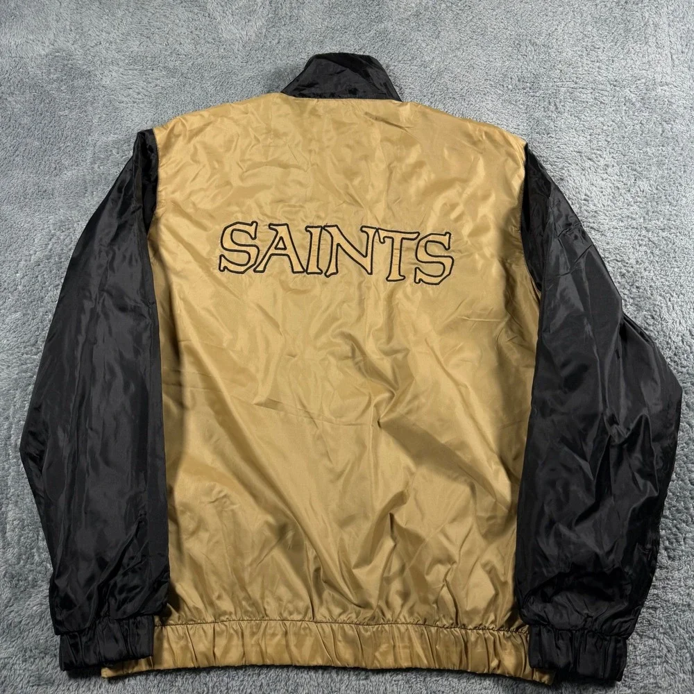 NFL New Orleans Saints Windbreaker Jacket Color Block  Black Gold Full‎ Zip - L